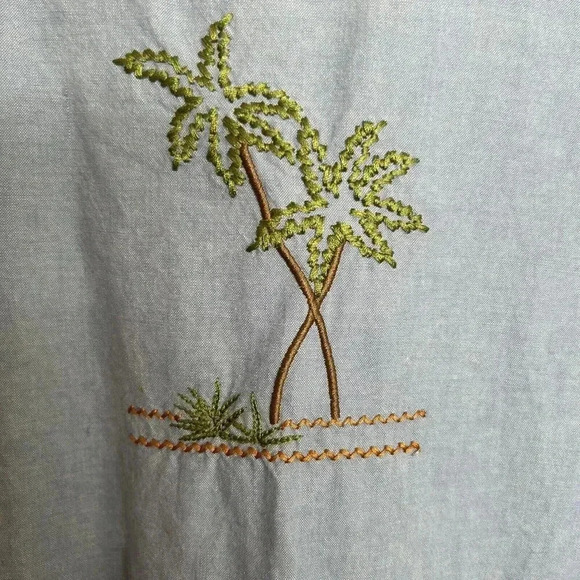Vintage Embroidered Tropical Palm Short Sleeve Denim Blue J. Shift Dress Size M - Picture 5 of 10